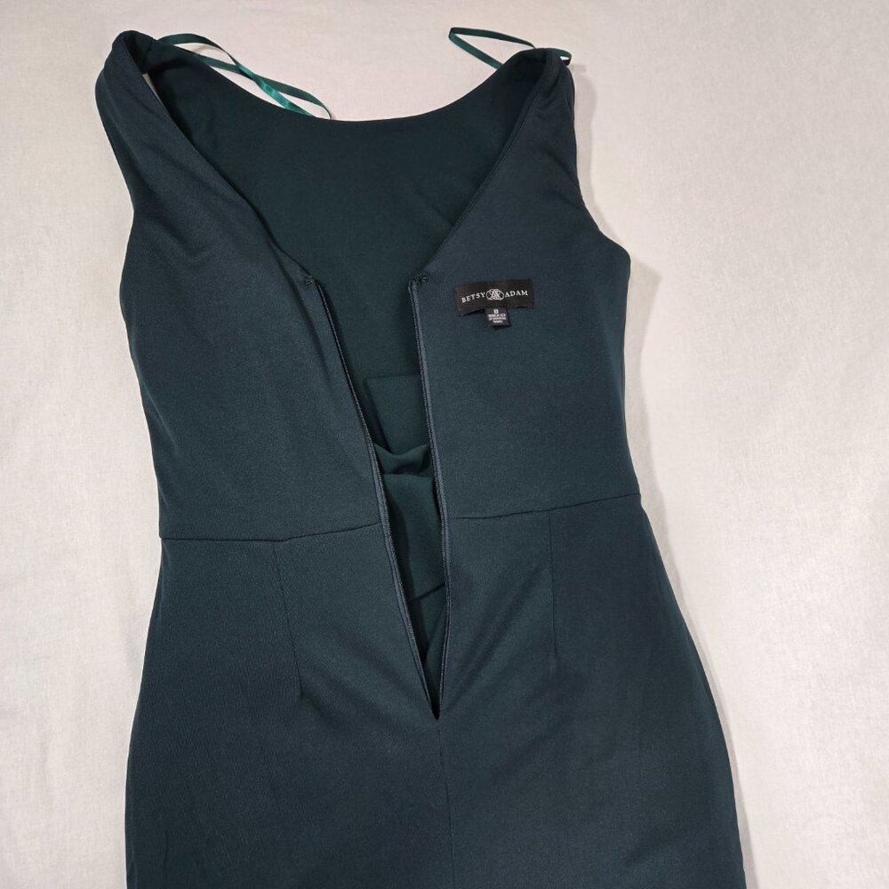 BETSY ADAM "Christine" PINE Scuba Crepe Ruffle Bow Slit Formal Gown Dress Size 8 - Picture 10 of 17